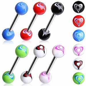 Piercing Street Piercing langue boules acrylique coeurs - Multicolore