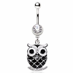 Piercing Street Piercing nombril pendentif hibou noir - Argente