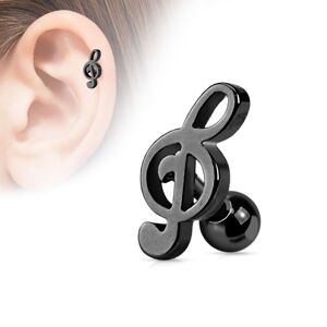 Piercing Street Piercing oreille Cartilage Tragus Clef de Sol Noire - Noir