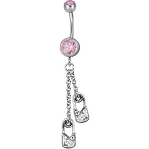 Piercing Street Piercing nombril Swarovski epingle a nourrice rose - Argente