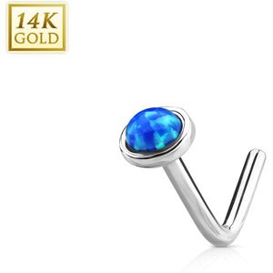 Piercing Street Piercing nez Or blanc 14 carats opale bleue dome tige en L - Argente