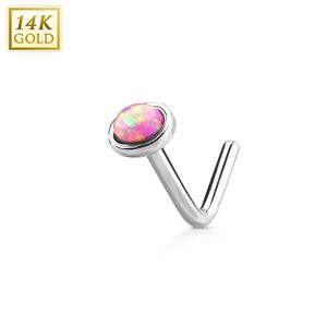 Piercing Street Piercing nez Or blanc 14 carats opale rose dome tige en L - Argente