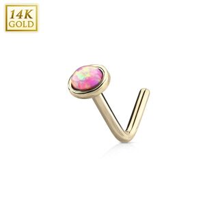 Piercing Street Piercing nez Or jaune 14 carats opale rose dome tige en L - Dore