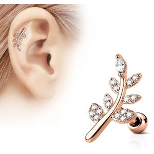 Piercing Street Piercing oreille cartilage plaque or rose feuille pavee de strass - Or Rose