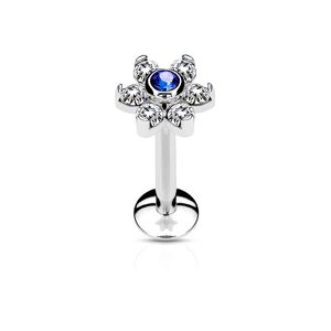 Piercing Street Piercing oreille labret levre fleur cristaux bleu - Argente