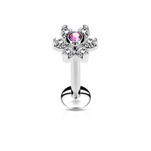 Piercing Street Piercing oreille labret levre fleur cristaux rose - Argente