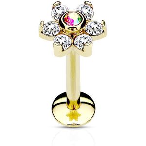 Piercing Street Piercing oreille labret levre fleur cristaux blanc acier dore - Dore