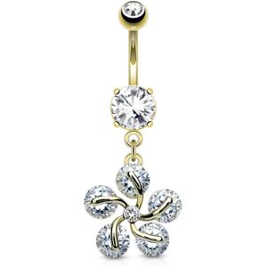 Piercing Street Piercing nombril fleur petales cinq gemmes plaque or - Dore