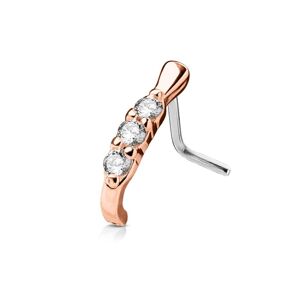 Piercing Street Piercing nez tige en L courbe 3 strass or rose - Or Rose