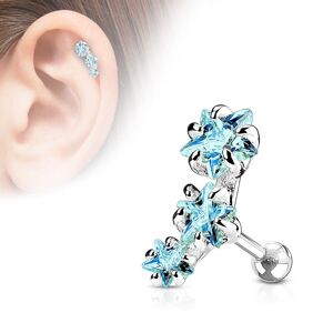 Piercing Street Piercing oreille cartilage triple etoiles turquoise - Argente