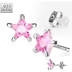 Piercing Street Paire Boucles d'oreille Clous Argent Pierre Etoile Rose -