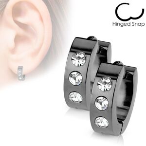 Piercing Street Paire Boucles d'oreille Homme Anneaux Noir 3 Strass - Noir