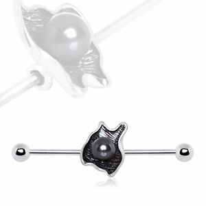 Piercing Street Piercing industriel oreille perle noire et coquillage - Argente
