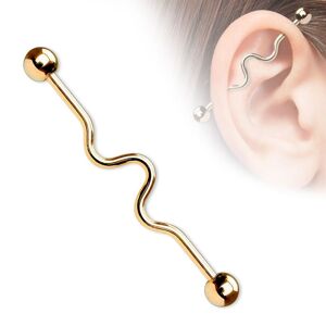 Piercing Street Piercing oreille industriel en titane or rose Wavy - Or Rose