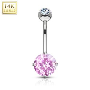 Piercing Street Piercing nombril Or Blanc 14K Pierre Zirconium rose - Argente