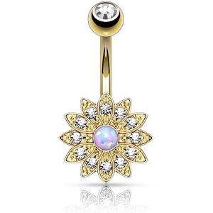 Piercing Street Piercing nombril petite fleur opale plaque or - Dore