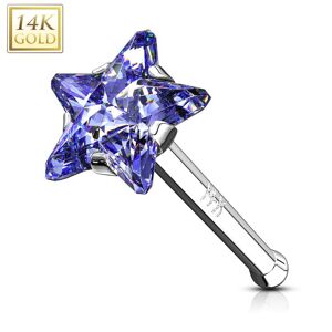 Piercing Street Piercing nez Or Blanc 14 Carats tige droite etoile tanzanite - Argente