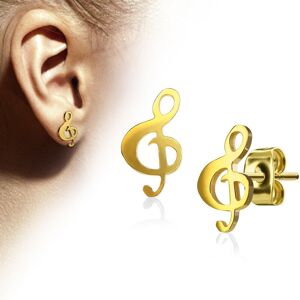 Piercing Street Paire boucles d'oreilles clous clef de sol dore - Dore