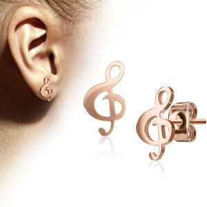 Piercing Street Paire boucles d'oreilles clous clef de sol or rose - Or Rose