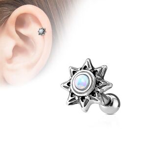 Piercing Street Piercing oreille cartilage helix soleil tribal opale blanche - Argente