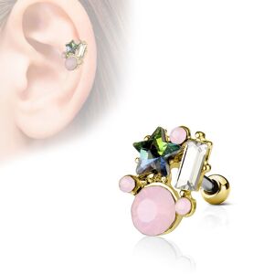 Piercing Street Piercing oreille cartilage helix cristaux etoile opale plaque or - Dore