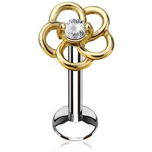 Piercing Street Piercing oreille labret levre fleur doree gemme blanc - Dore