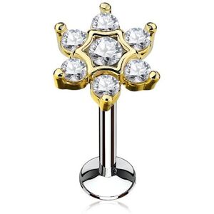 Piercing Street Piercing oreille labret levre etoile doree 7 gemmes - Dore