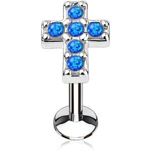 Piercing Street Piercing oreille labret levre croix pavee opale bleue - Argente