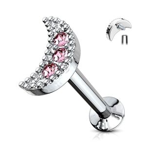 Piercing Street Piercing oreille labret levre croissant de lune rose - Argente