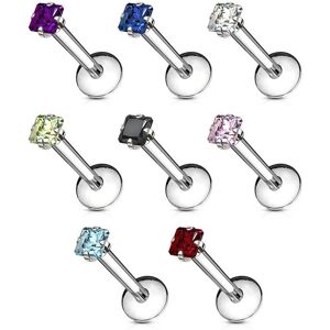 Piercing Street Piercing oreille Labret avec Gemme carre - Argente