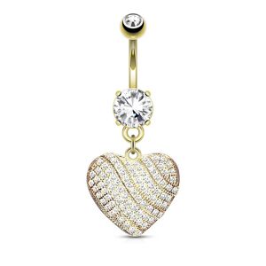 Piercing Street Piercing nombril plaque or pendentif coeur micro pave - Dore