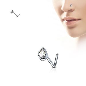 Piercing Street Piercing nez tige en L gemme larme blanche - Argente