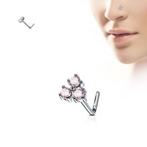 Piercing Street Piercing nez tige en L triple gemmes roses triangle - Argente