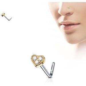 Piercing Street Piercing nez tige en L coeur rose trois strass blanc - Or Rose