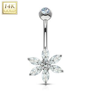 Piercing Street Piercing nombril Or blanc 14 carats fleur petales - Argente