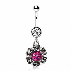 Piercing Street Piercing nombril pendentif victorien gemme rouge - Argente