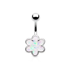 Piercing Street Piercing nombril fleur a 6 petales opale blanche - Argente