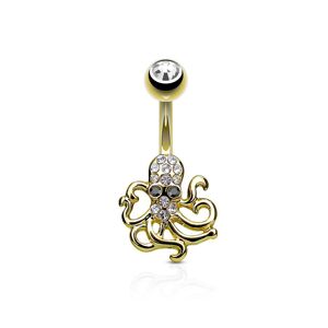 Piercing Street Piercing nombril dore pieuvre pavee de cristaux - Dore