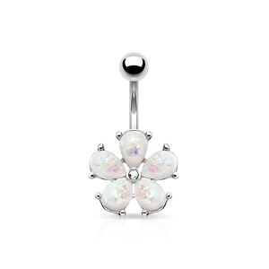 Piercing Street Piercing nombril fleur petales opale blanche - Argente