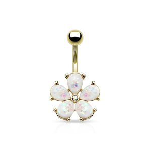 Piercing Street Piercing nombril dore fleur petales opale blanche - Dore