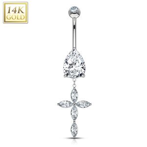 Piercing Street Piercing nombril Or blanc 14 carats croix - Argente