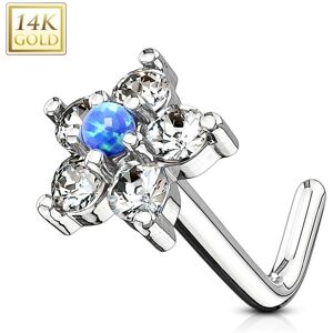 Piercing Street Piercing nez Or blanc 14 carats tige L fleur et opale bleu - Argente