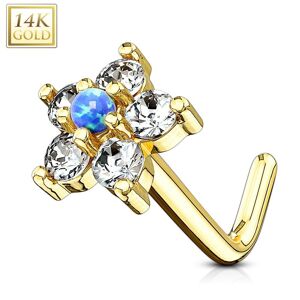 Piercing Street Piercing nez Or jaune 14 carats tige L fleur et opale bleu - Dore