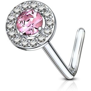 Piercing Street Piercing nez tige en L embout rond gemme rose - Argente