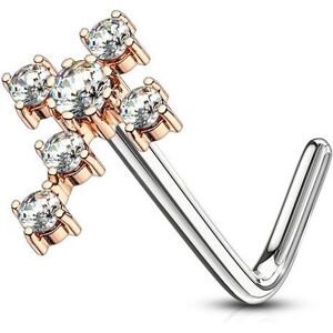 Piercing Street Piercing nez tige en L croix pavee rosee - Or Rose