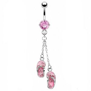 Piercing Street Piercing nombril double tongs rose - Argente