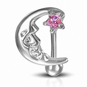 Piercing Street Piercing nombril inverse Lune et Etoile rose - Argente