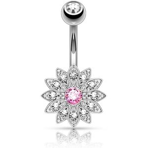 Piercing Street Piercing nombril petite fleur cristal rose - Argente