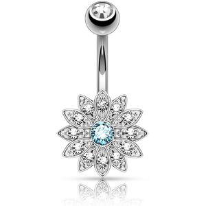 Piercing Street Piercing nombril petite fleur cristal turquoise - Argente