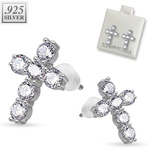 Piercing Street Paire boucles d'oreille argent croix pavee de strass - Argente